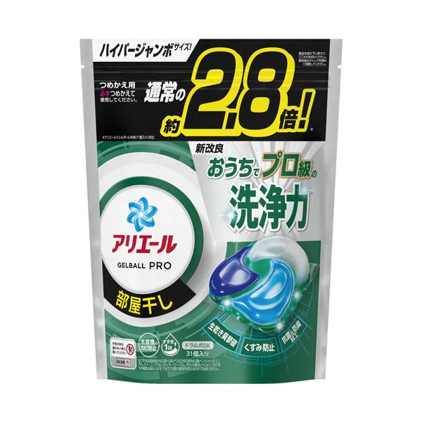 （まとめ） P＆Gアリエール ジェルボールプロ 部屋干し用 つめかえ用 ハイパージャンボ 1パック（31個） (×5セット)