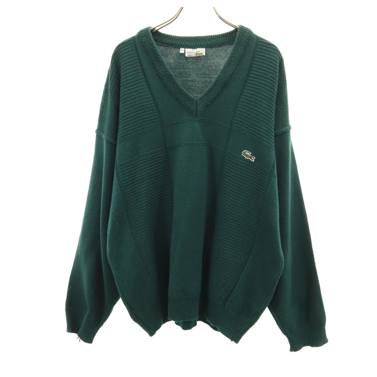 CHEMISE LACOSTE シュミーズラコステ 70s フランス製 ヴィンテージ 長袖 Vネック セーター XL 深緑 ニット メンズ 古着