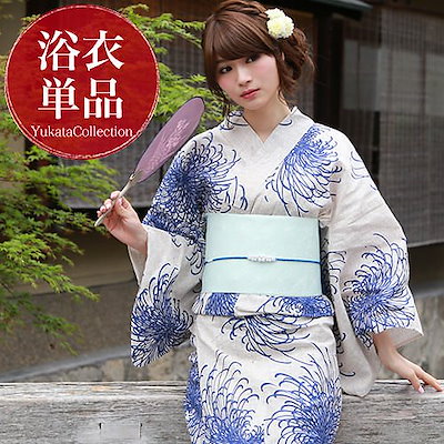 Qoo10] 浴衣単品生成り地に紺乱菊 浴衣 レトロ : レディース服
