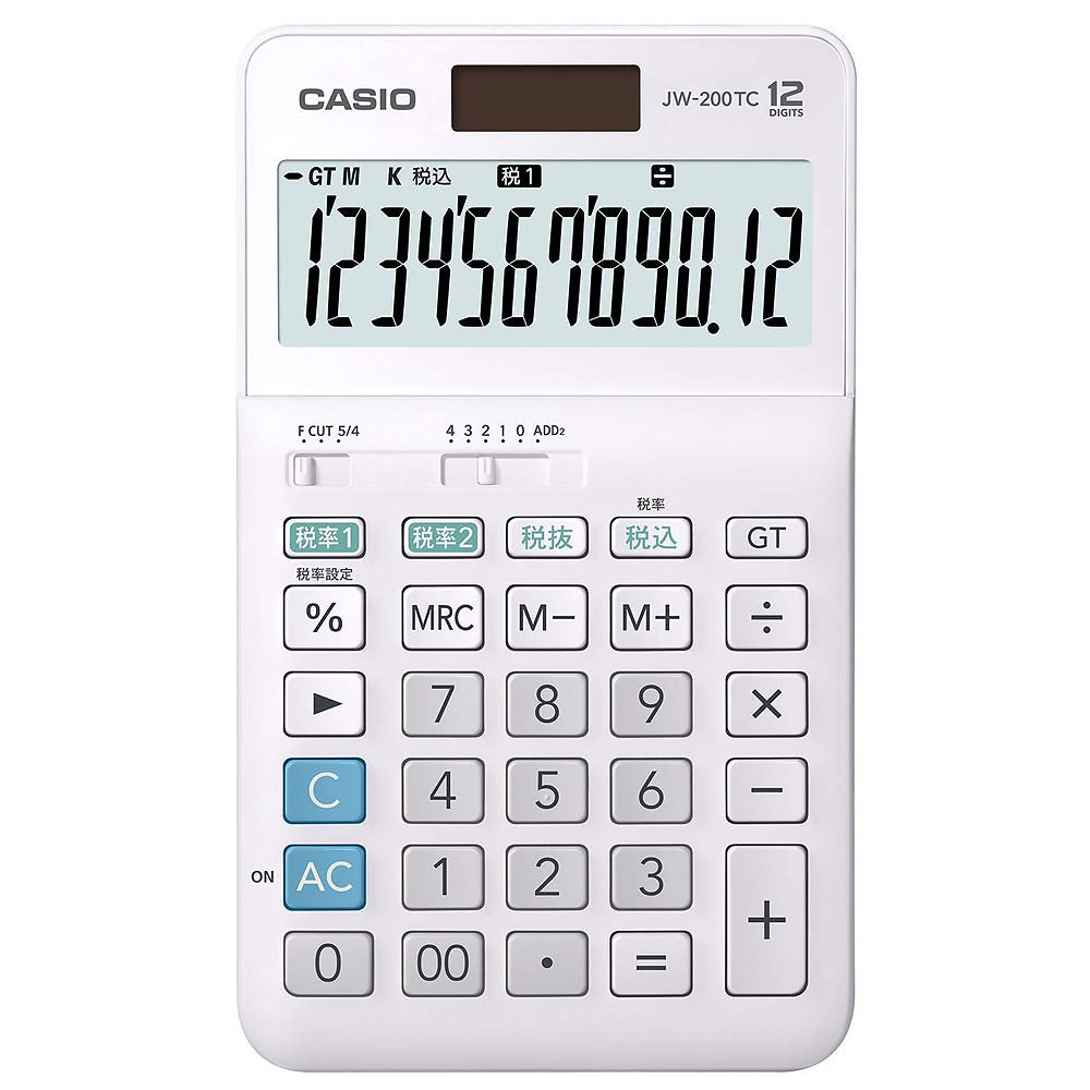 （まとめ買い）W税率電卓 12桁 ジャストタイプ ホワイト JW-200TC-N [x3] 7,810円