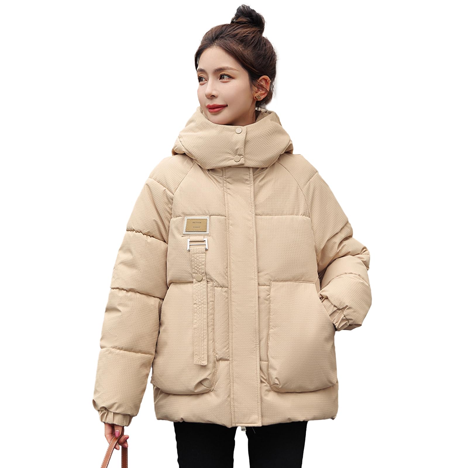 [Ｋａｙｉｙａｓｕ] ダウンジャケット レディース ダウンコート ショート丈 フード付き 中綿 アウター 防寒着 ゆったり 秋冬 体型カバー 暖かい 厚手 カジュアル 通勤 通学