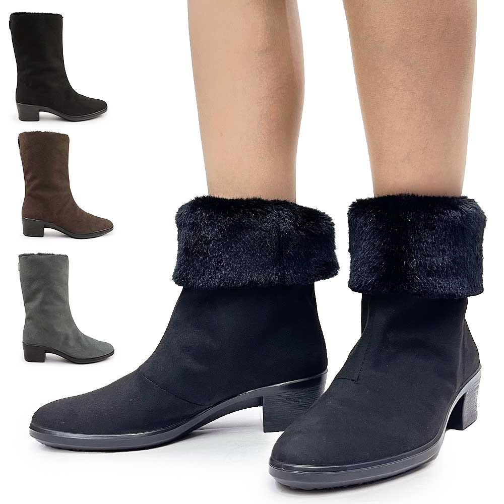 防水 レディース ショートブーツ TDY3201 ゴアテックス 折り返し ファー付 防滑 雪国 凍結路面OK 日本製