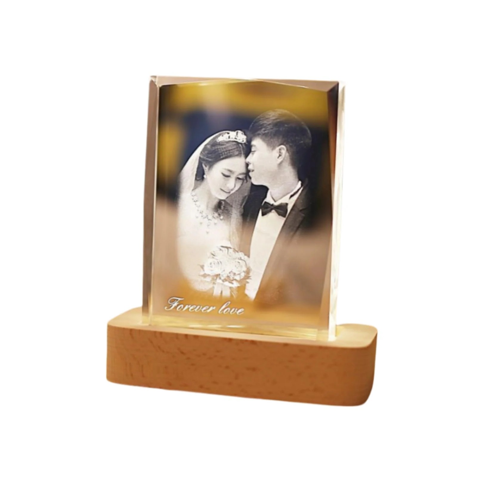 3Dフォトクリスタル 文字入れ 写真入れ カスタム レーザー彫刻 木製台座 メモリアル 誕生日 バレンタインデー 結婚記念日 父の日 母の日 プレゼント (透明 10.16*15.24cm)