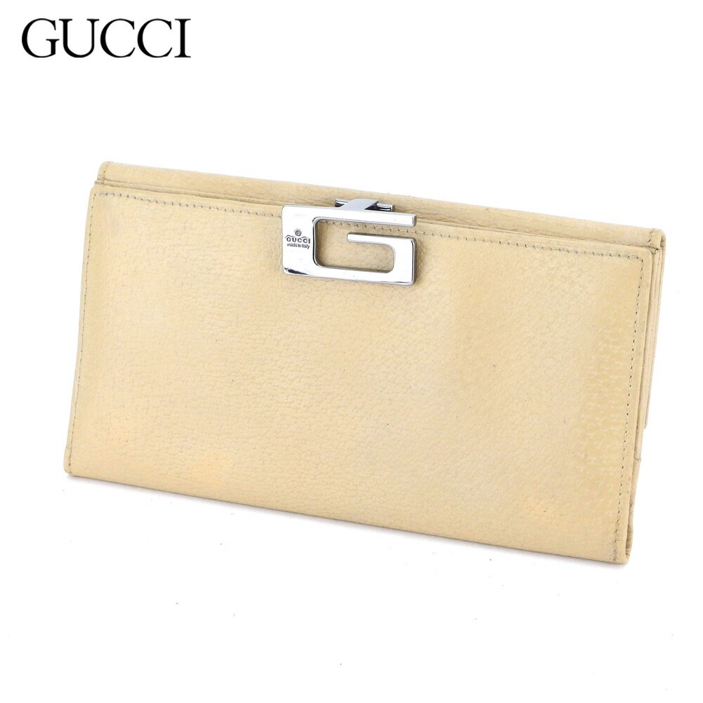 長財布 Wホック 財布 Gマーク ベージュ シルバー 中古