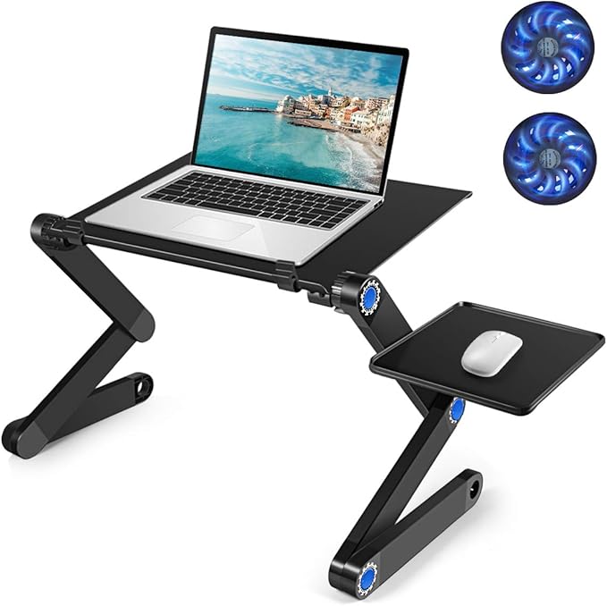ノートパソコンテーブル 調節可能なノートパソコンベッドテーブル ノートパソコンスタンド ポータブルノートパソコンワークステーション ノートブックスタンド 読書ホルダー CPU冷却ファン2個とマウスパッ