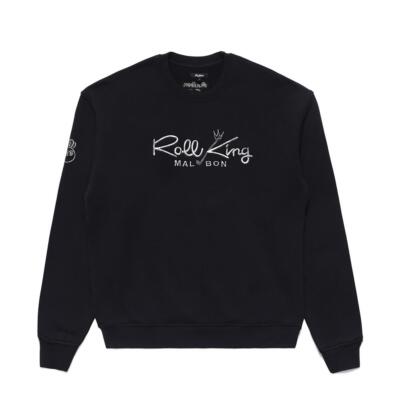 Malbon Golf純正[ロールキング]クルーネックフリース ブラック（メンズ）