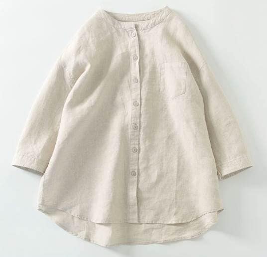 レディース トップス シャツ 7分袖 スタンドカラー ワイド ポケット 前開き リネン シンプル カジュアル レトロ ラフ メンズライク ボーイッシュ ルーズ ナチュラル シック 春 秋 10代