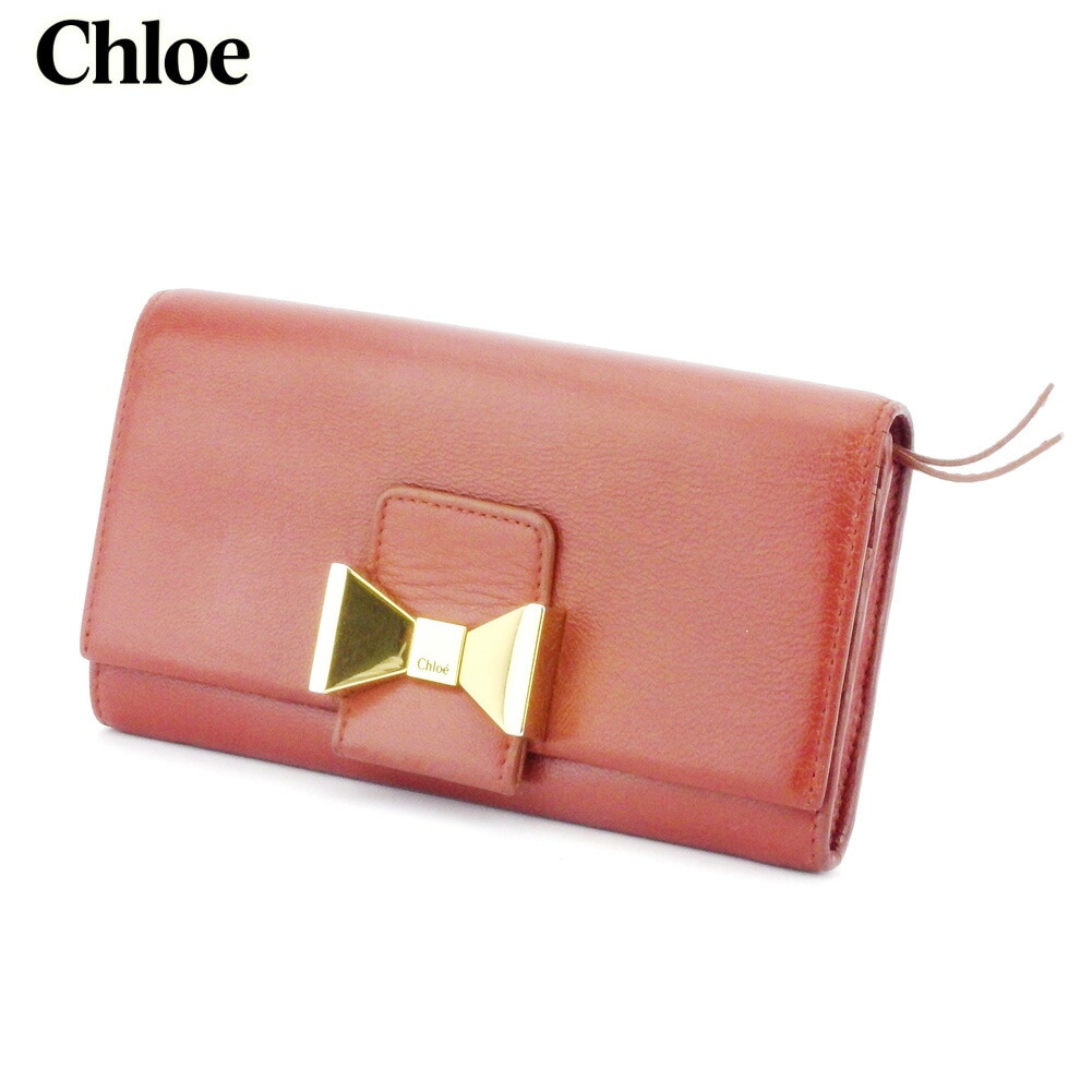 長財布 ファスナー付き 財布 ボビー メタル リボン ブラウン ゴールド 中古