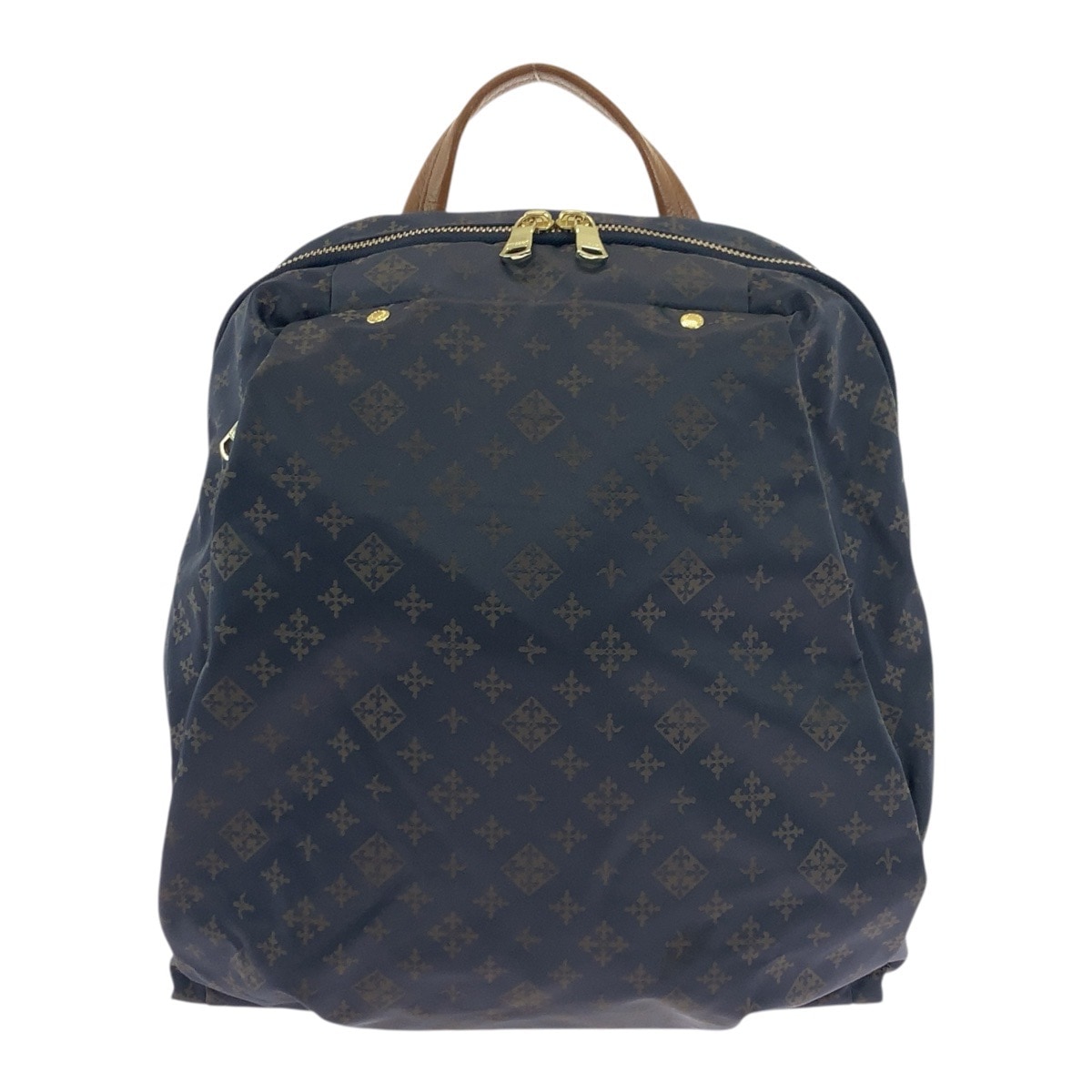 美品 グレー ブラウン ゴールド金具 ナイロン バックパック リュック レディース 504003