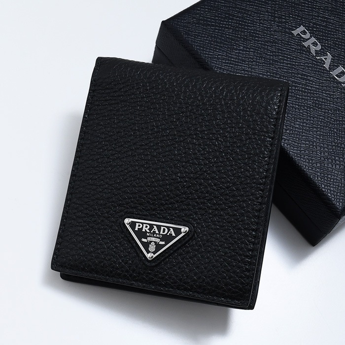 財布 コインパース付きレザーウォレット 2MO738 2E54 メンズ ユニセックス ブラック 折りたたみ財布 ロゴ コインポケット 二つ折り財布 ギフト