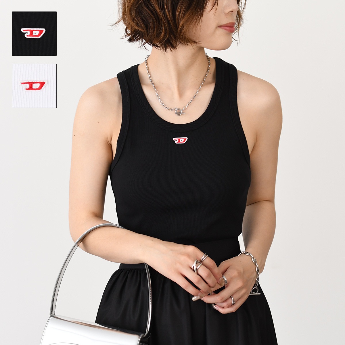 トップス T-ANKY-D タンクトップ スリムフィット A05104 0EJAI レディース ホワイト ブラック コットン リブ ロゴ 春 夏