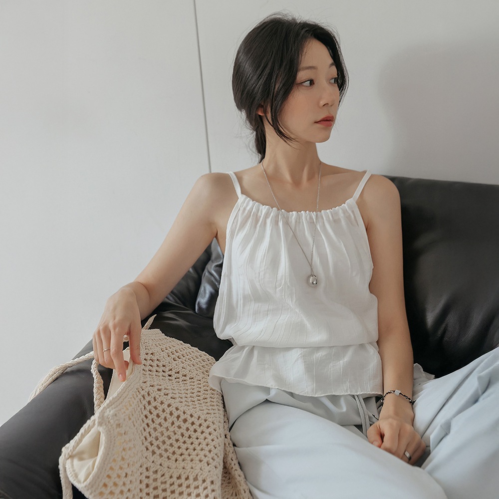 ベンディアリンクルストラップシャーリングスリーブレスブラウス