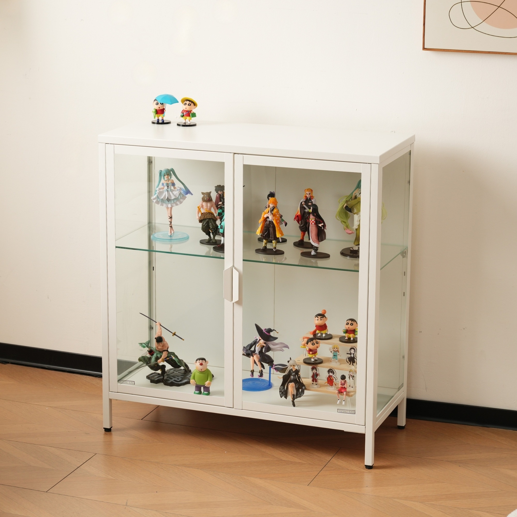 【国内発送Ｍ】340コレクションケース コレクションシェルフ ガラスディスプレイキャビネット おしゃれ 棚高さ調節可能 強化ガラス サイズ：幅80*奥行35*高さ86CM ホワイト