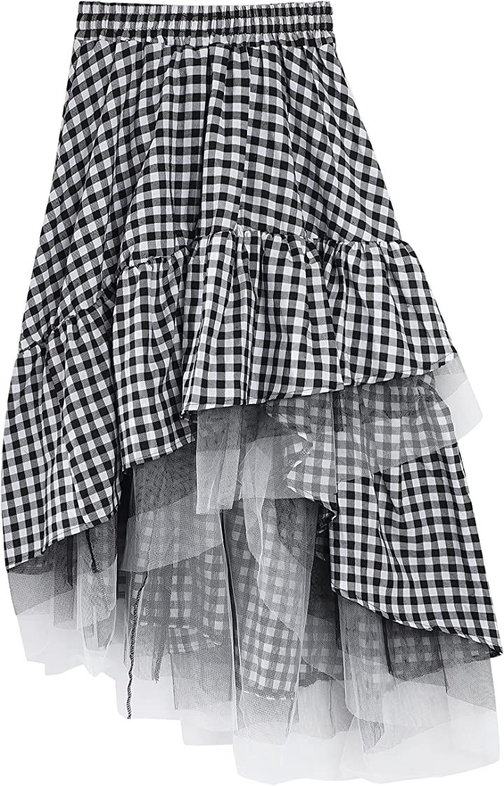 ふんわり ウエストゴム チュチュ スカート(Aギンガムチェック, XL)