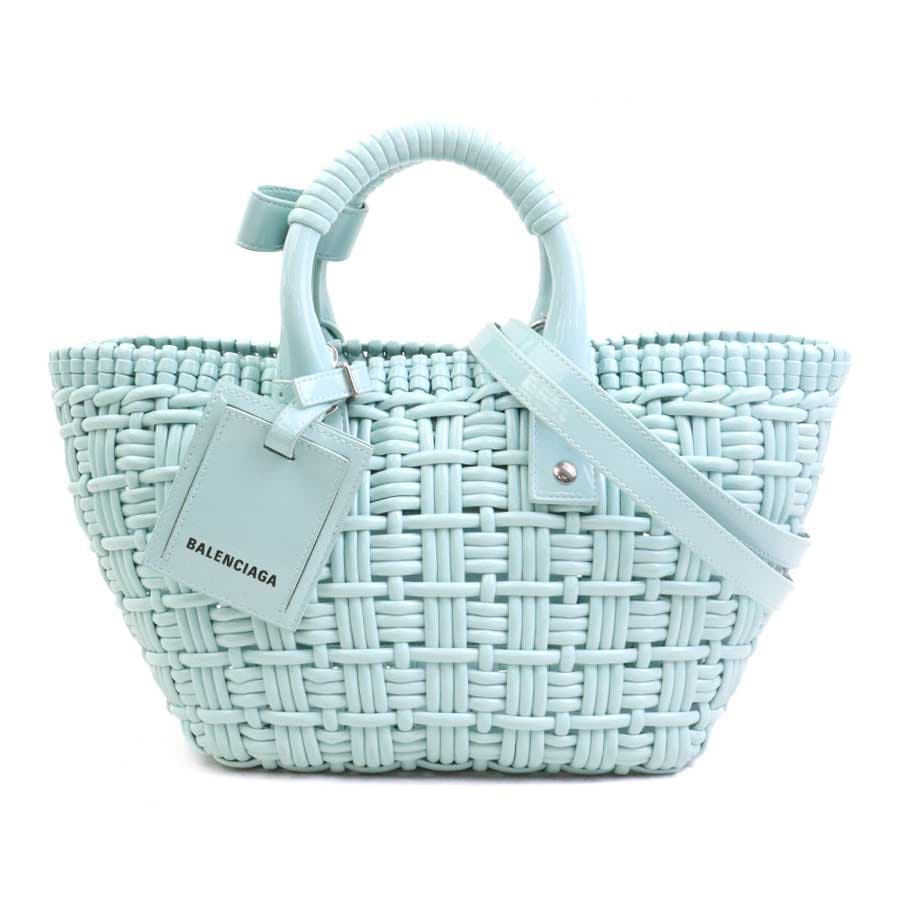 バレンシアガ BALENCIAGA ハンドバッグ ショルダーバッグ ビストロ XS バスケット ポリウレタン/ポリエステル ライトブルー シルバー レディース e61257g