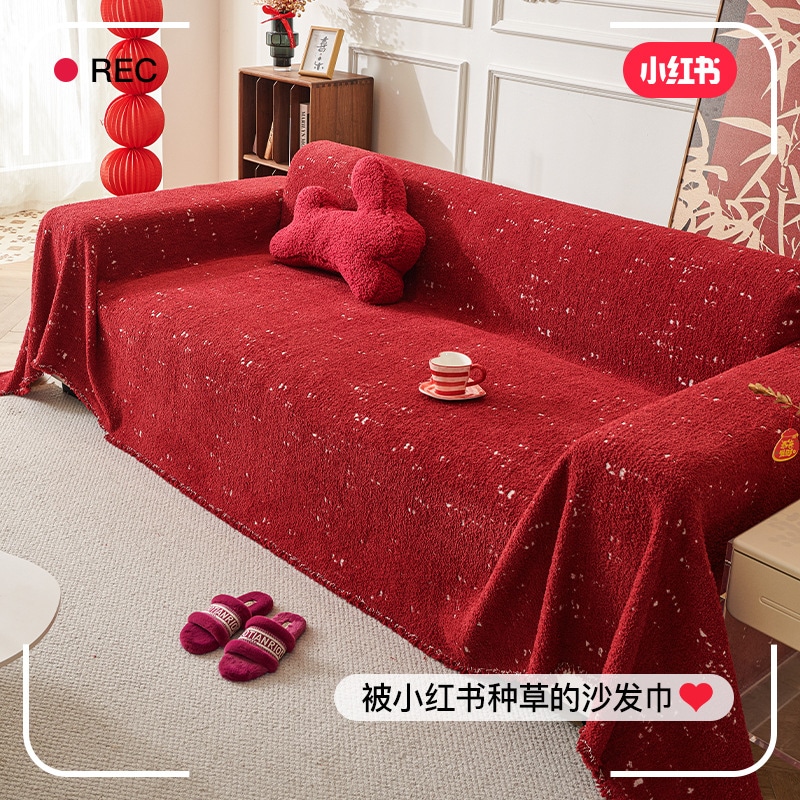 毛足の長いソファカバー赤いソファカバー一体型ソファカバー滑り止め汚れに強いソファクッションフルカバーソファカバー