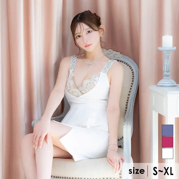 Tika キャバドレス カシュクールレースビジューペプラムタイトミニドレス セクシードレス 袖なし ノースリーブ タンクトップ ビジューショルダー ハイウエスト クロスデザイン スリット S-XLサイ