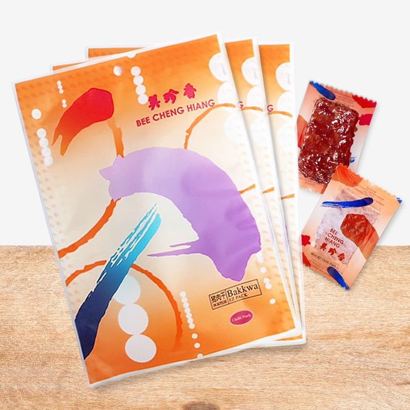 EZパック チリポーク120g x 3袋セット（辛口）　手土産　シンガポール　バクワ　エスニックフード　味付けポークジャーキー 　おやつ つまみ　ビール　ワイン　オードブル