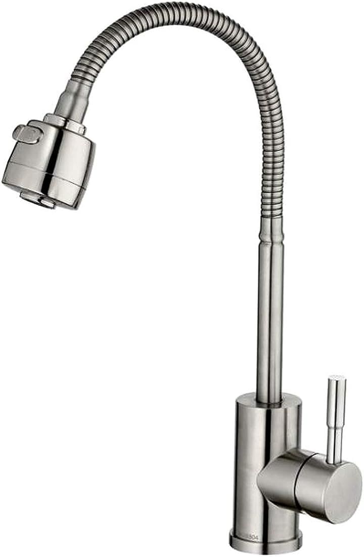 シャワー 切り替え付き 混合水栓 キッチン 洗面用 シングルレバー ステンレス製 ノズル ヘッド SK223(シルバー)