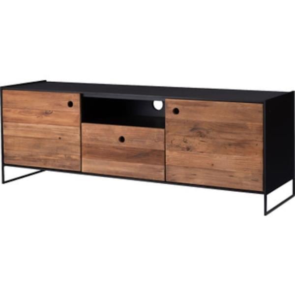 パイン古材と黒オークのヴィンテージなローボード テレビ台 145cm幅 古材 ブルータリズム 北欧 インダストリアル 黒 ブラック リビング ローボード