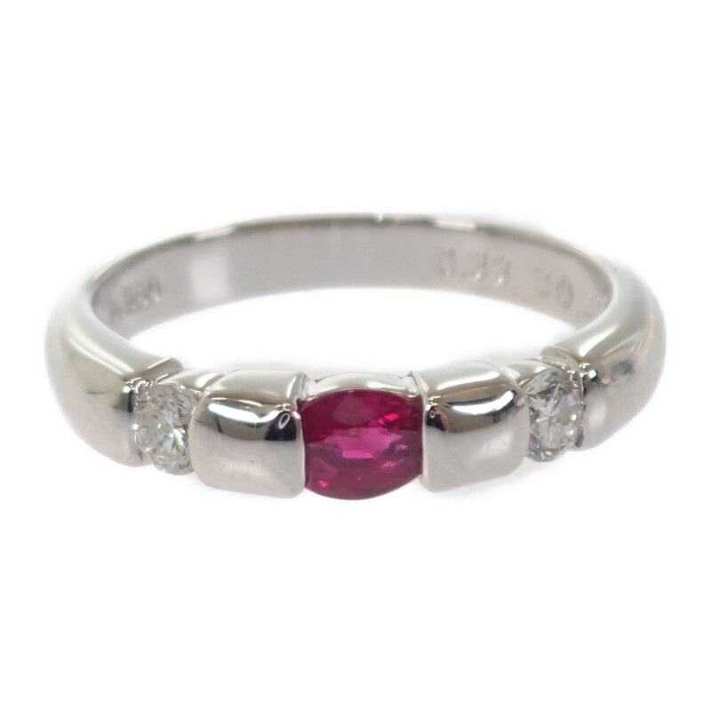 Pt900 R D デザインジュエリー リング Pt900プラチナ 10号 ルビー ダイヤモンド レディース【Aランク】