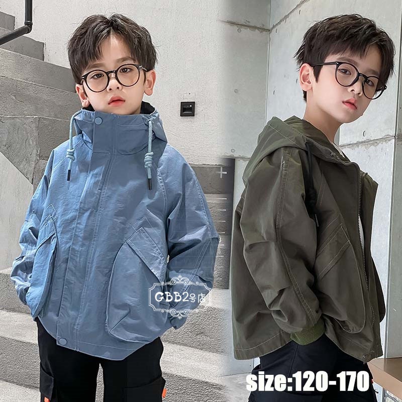 【即納】キッズ アウター トレンチコート ジャケット 男の子 春秋 フード付き 子供服 子供コート 通学 長袖 アウトドア おしゃれ 子ども服 キッズコート お出かけ 可愛い ジュニア服 通学 ブルー