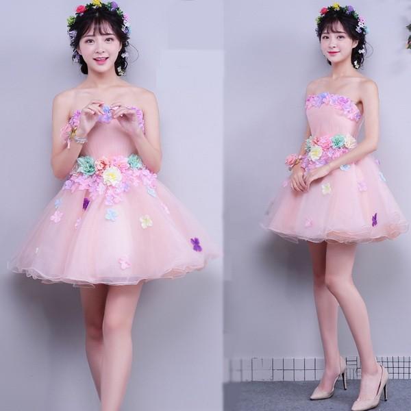 豪華カラードレスウェディングドレス花嫁ミニドレス高級ドレス可愛い花ウエディングドレス極めて豪華可愛い姫系-735