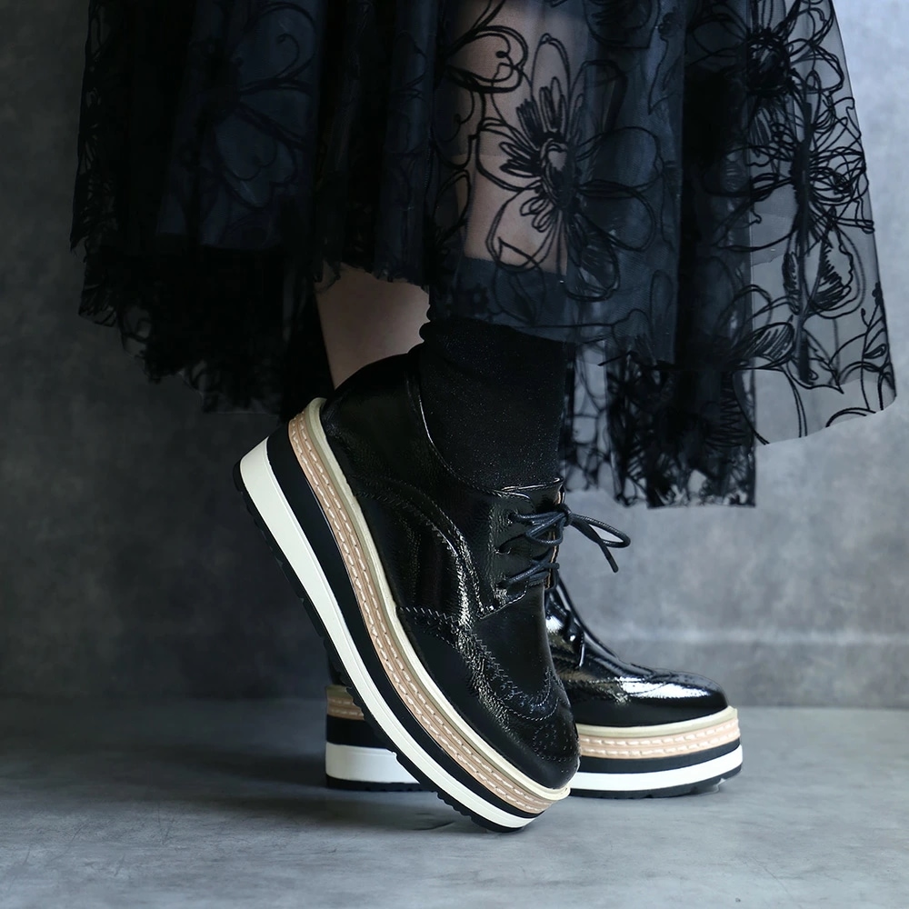 厚底 ローファー レディース アクセントソールドレスシューズ レースアップ シューズ エナメル インヒールスニーカー 厚底スニーカー