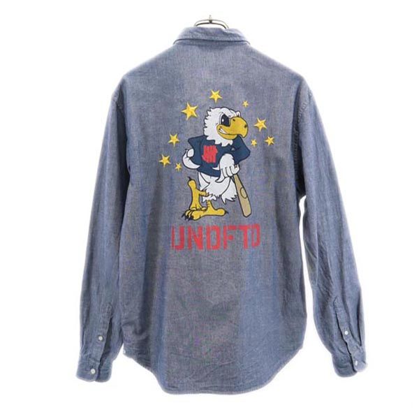 アンディフィーティド バックプリント 長袖 ボタンダウンシャツ M ブルー系 UNDEFEATED メンズ
