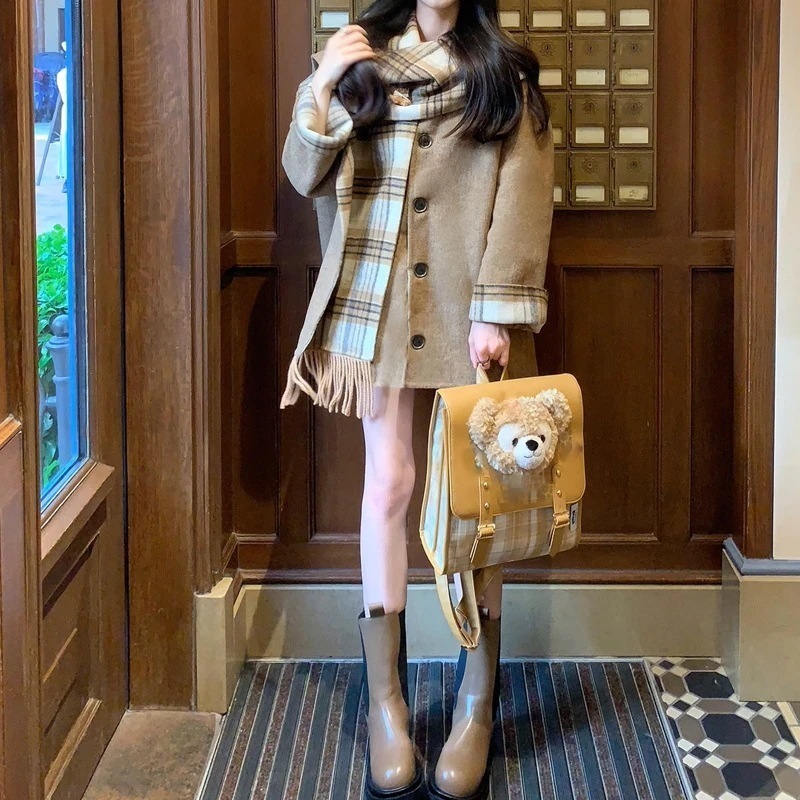 アウターファー毛皮アウター気品シンプル『キャラメルラテリバーシブルウールリバーシブルツイードコート