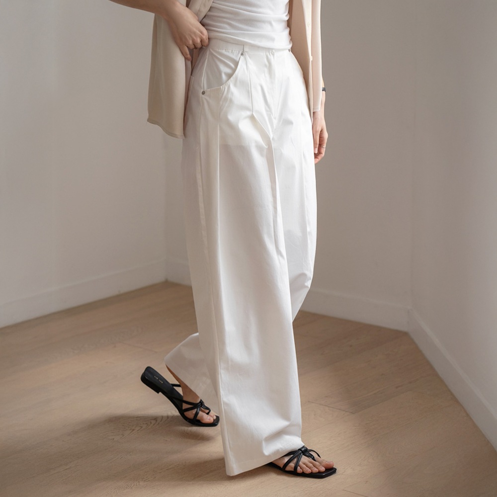 ポイデンコットンピンタックワイドスラックス