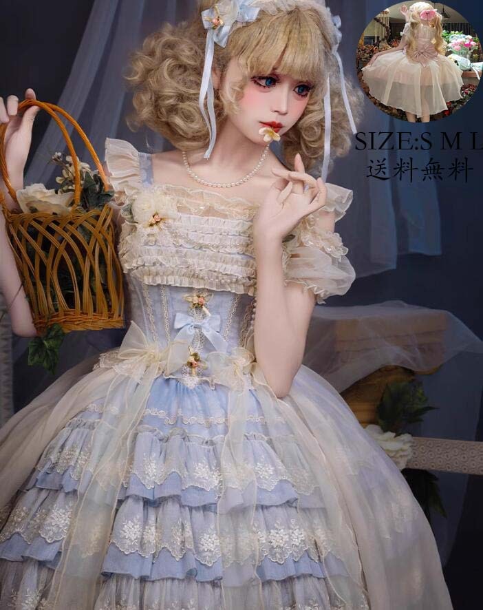 コスチューム 衣装 ロリータ風 演出服 jskワンピース 花嫁洋服 Lolita ウエディングドレス 日系女子中高生 コスプレ ノースリーブ レディース 可愛い イベント衣装 切り替え風 ワンピ 学園