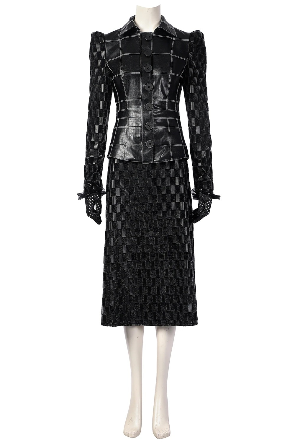 黒白魔女 クルエラドヴィル 黒スーツ コスプレ衣装 コスチューム 合皮 仮装 ハロウィン イベント