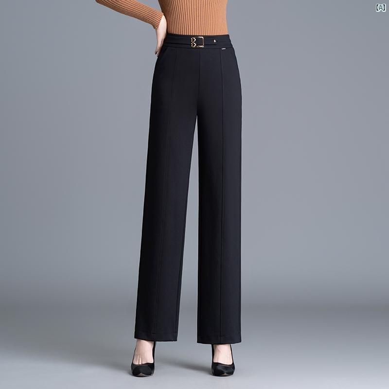 秋冬 レディース ベルベット 厚手 ワイド レッグ パンツ ハイウエスト ファッション ママ スリム カジュアル ドレープ ストレート