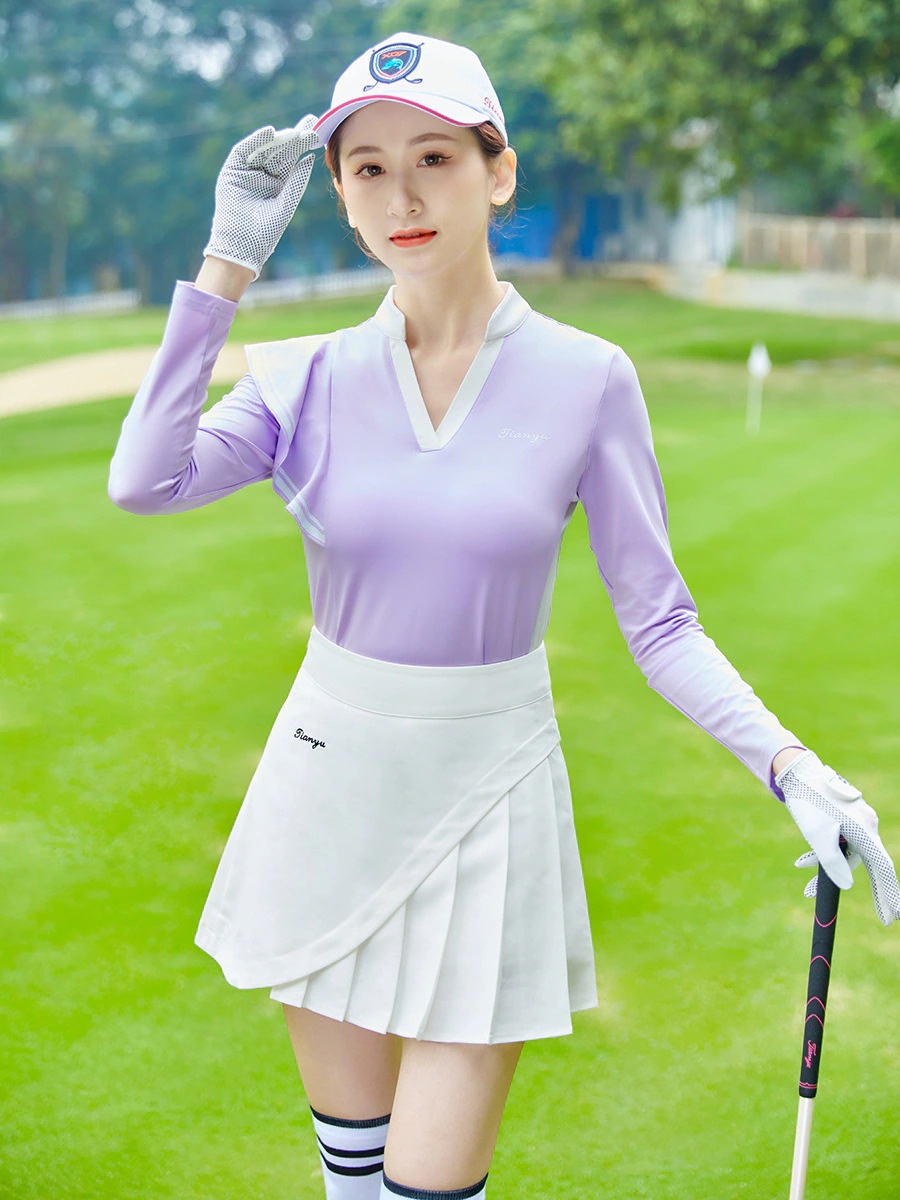 ゴルフウェア レディース 女性 スポーツウェア ゴルフシャツ 長袖 Vネック Tシャツ トップス 単品 ネイビー グリーン 速乾 春 夏 秋冬 大きいサイズ 韓国風 おしゃれ