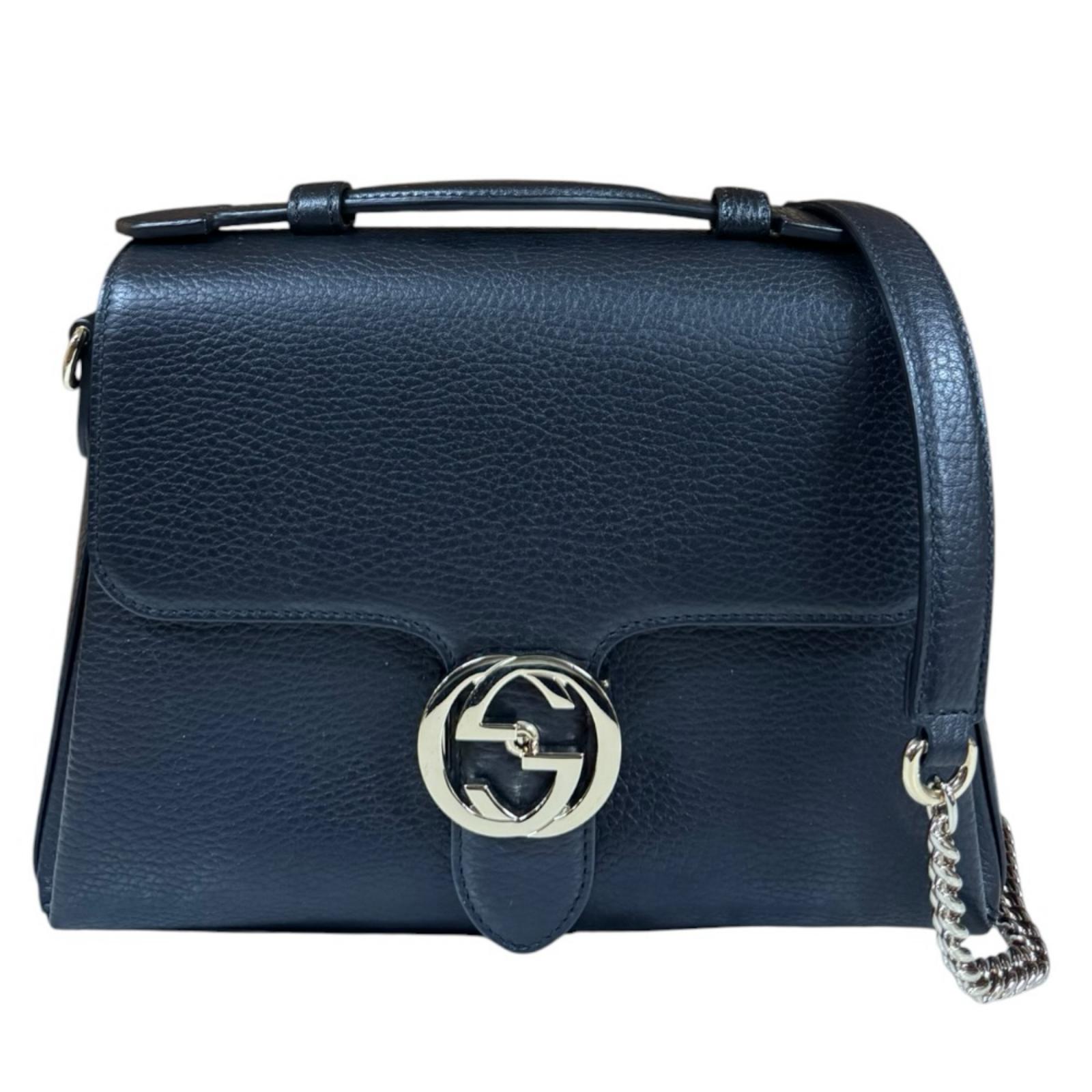 グッチ インターロッキングG ショルダーバッグ レザー 510302 ブラック GUCCI 中古