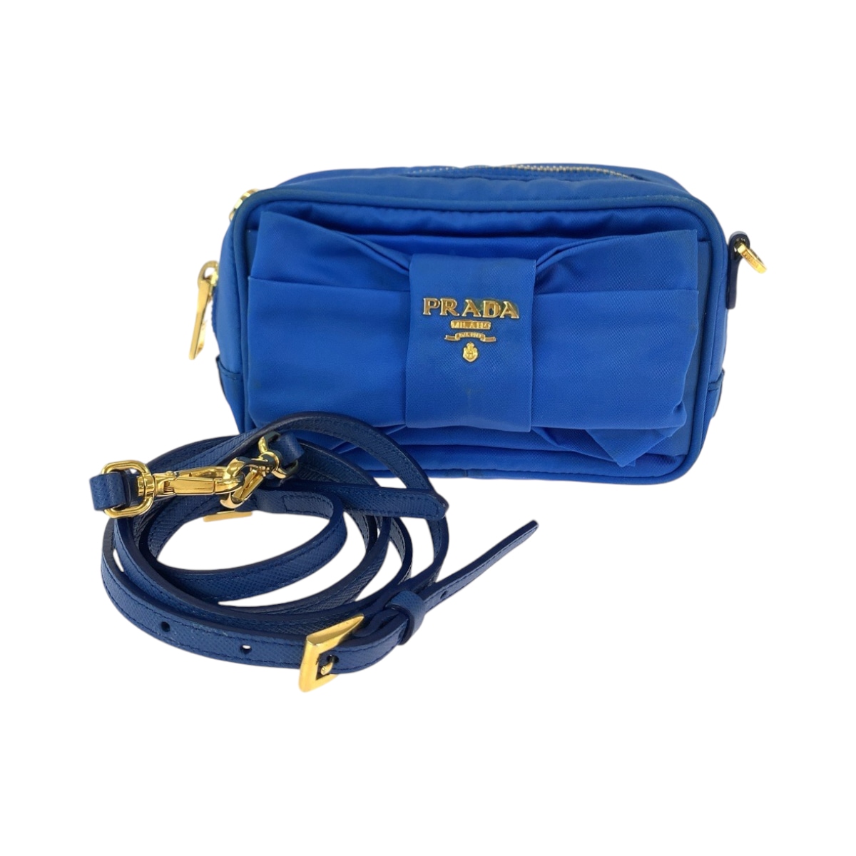 テスート リボン ブルー ゴールド金具 ナイロン ショルダーバッグ ポシェット レディース 503408