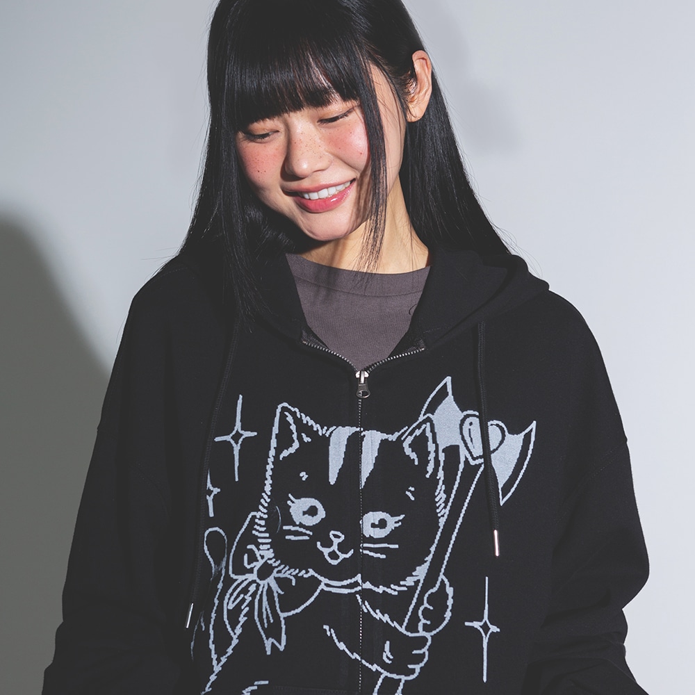 KILLING TIME CAT HOOD ZIP-UP (BLACK)
