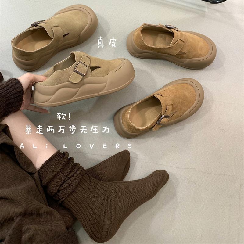 女性のためのbrkenstock Shoes 2024春と秋の新しいレトロなかわいいシングルシューズフラットソールソールカジュアルで汎用性の高いlef Beans Shoes