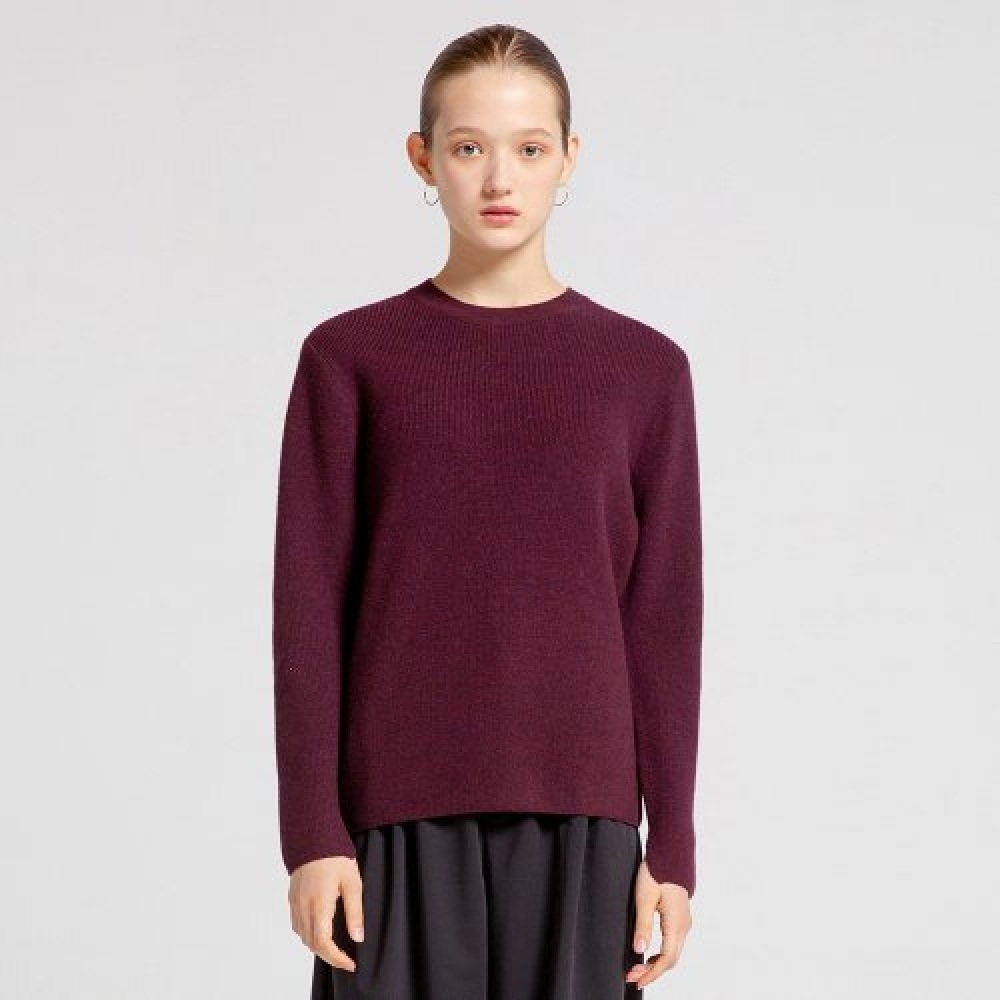 ヴィアボンデヴィア 100% ウールソフトラウンドネック（ワイン）