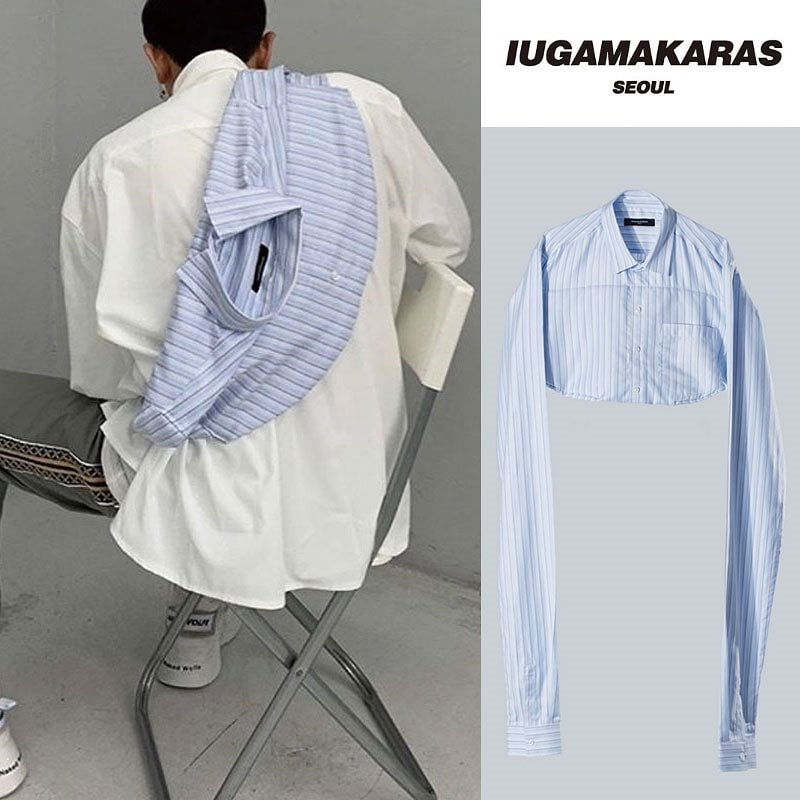 アイシンクソー[IUGAMAKARAS] Striped Shirt Bag ユニークファッション ボディバッグ レディース メンズ 韓国ファッション