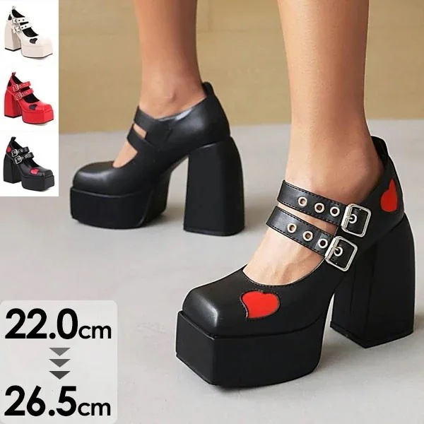厚底 パンプス ロリータ靴 姫様 お嬢様 超美脚 レディース スクエアトゥ 太ヒール ハイヒール チャンキーヒール 大きいサイズ 小さいサイズ 12.5cmヒール おしゃれ パーティー 撮影 コスプレ