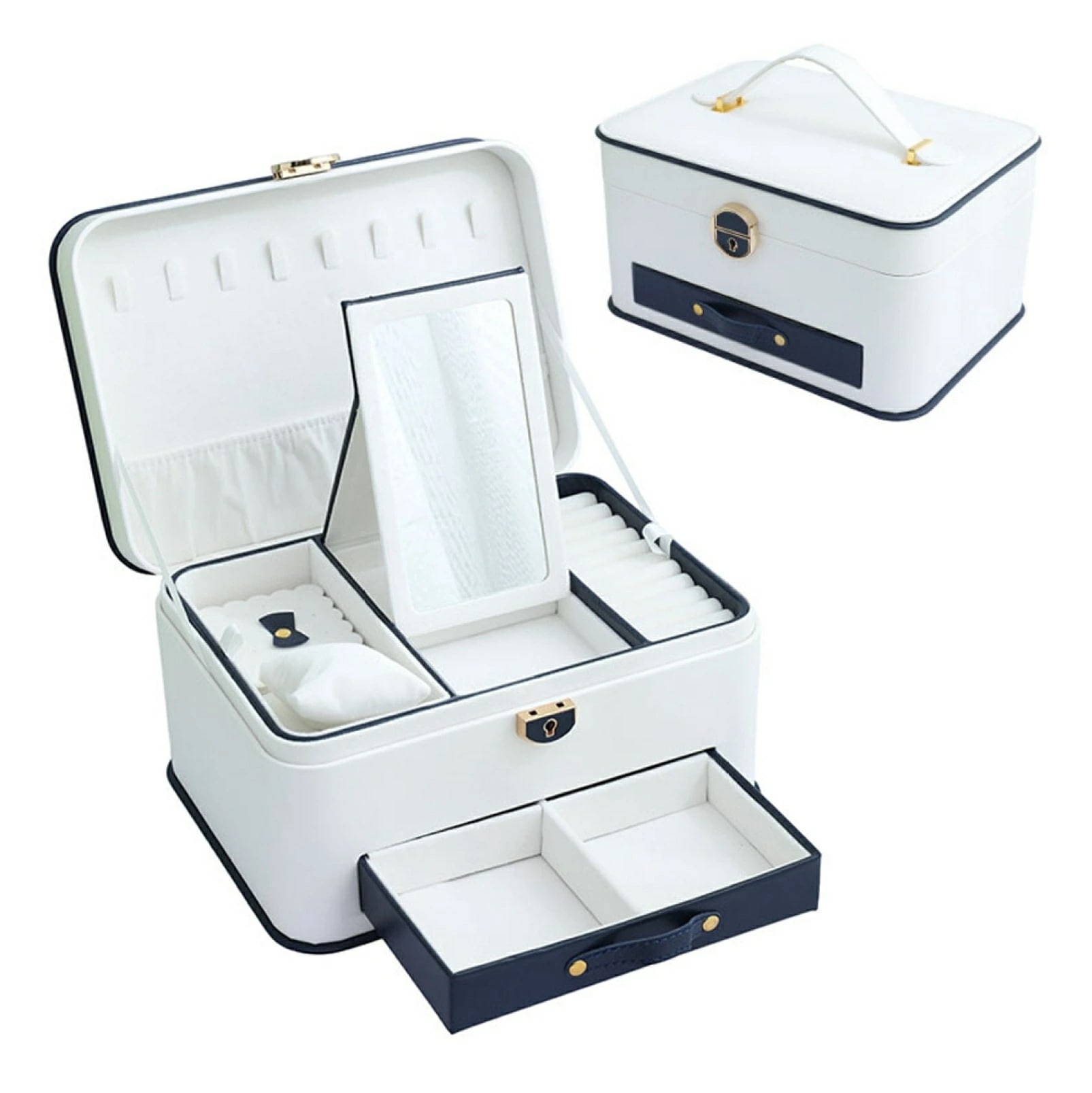 ジュエリーボックス アクセサリーケース 鏡付き ジュエリー収納 宝石箱 大容量 鍵付き 引き出し おしゃれ 小物入れ ネックレス ピアス リング 指輪置き 女の子 女性用