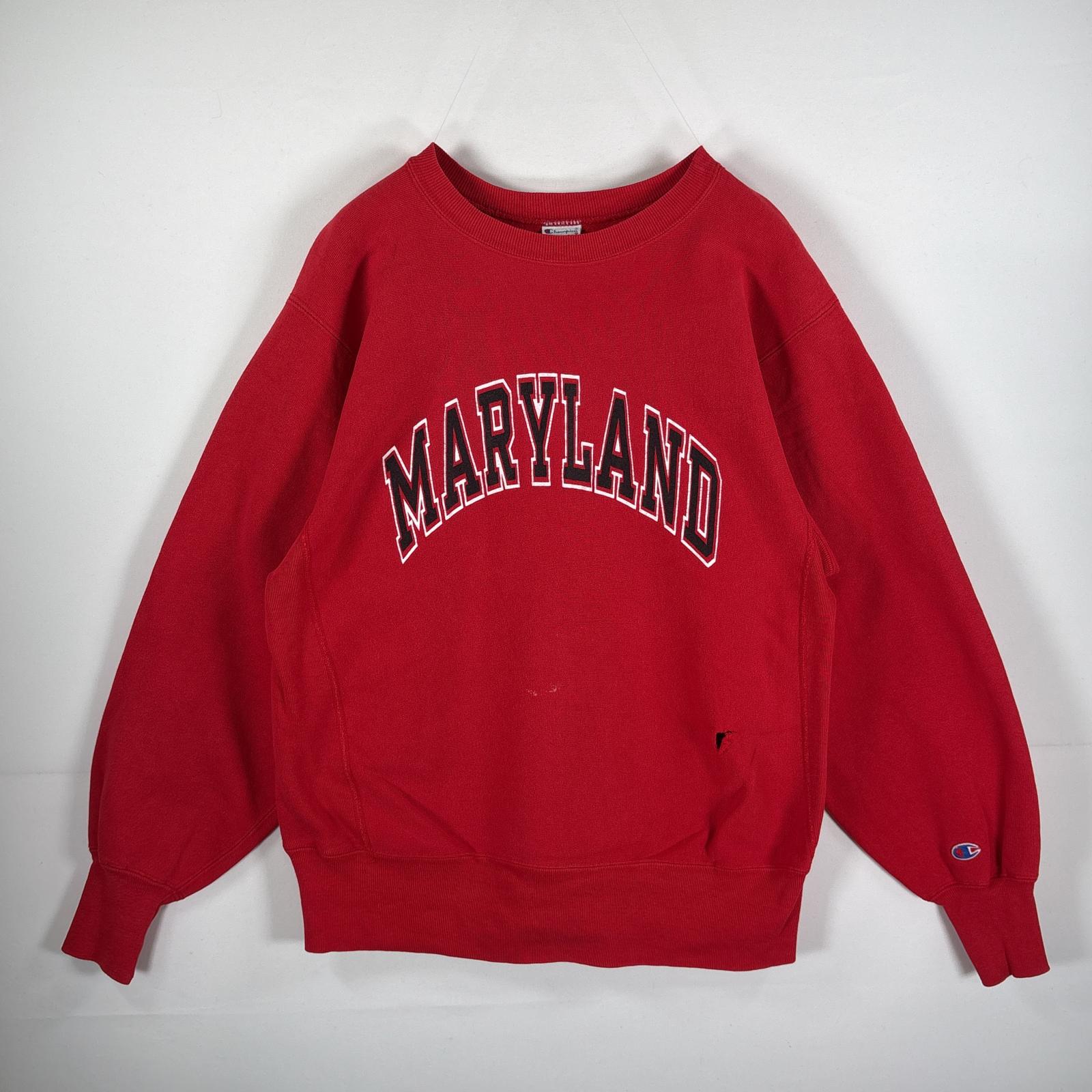 古着 90s/90年代 USA製 スウェット リバースウィーブ オリジナル アーチロゴ LARGE レッド メンズ