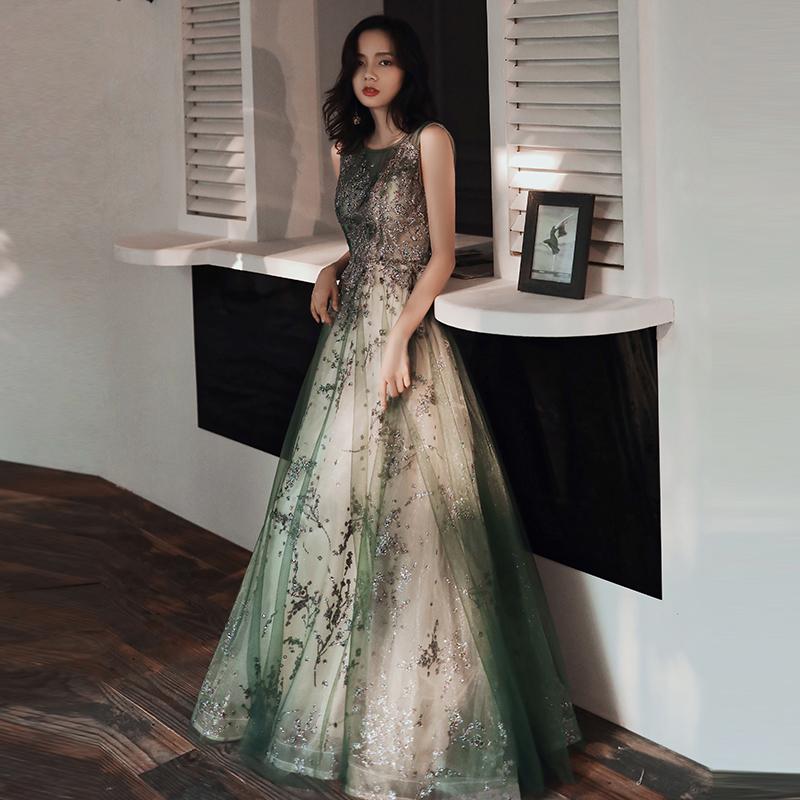 カラードレス ロングドレス グリーン ノースリーブ 演奏会 発表会 カクテルドレス イブニングドレス 大人 パーティードレス 編み上げ ラメ ステージ キラキラ