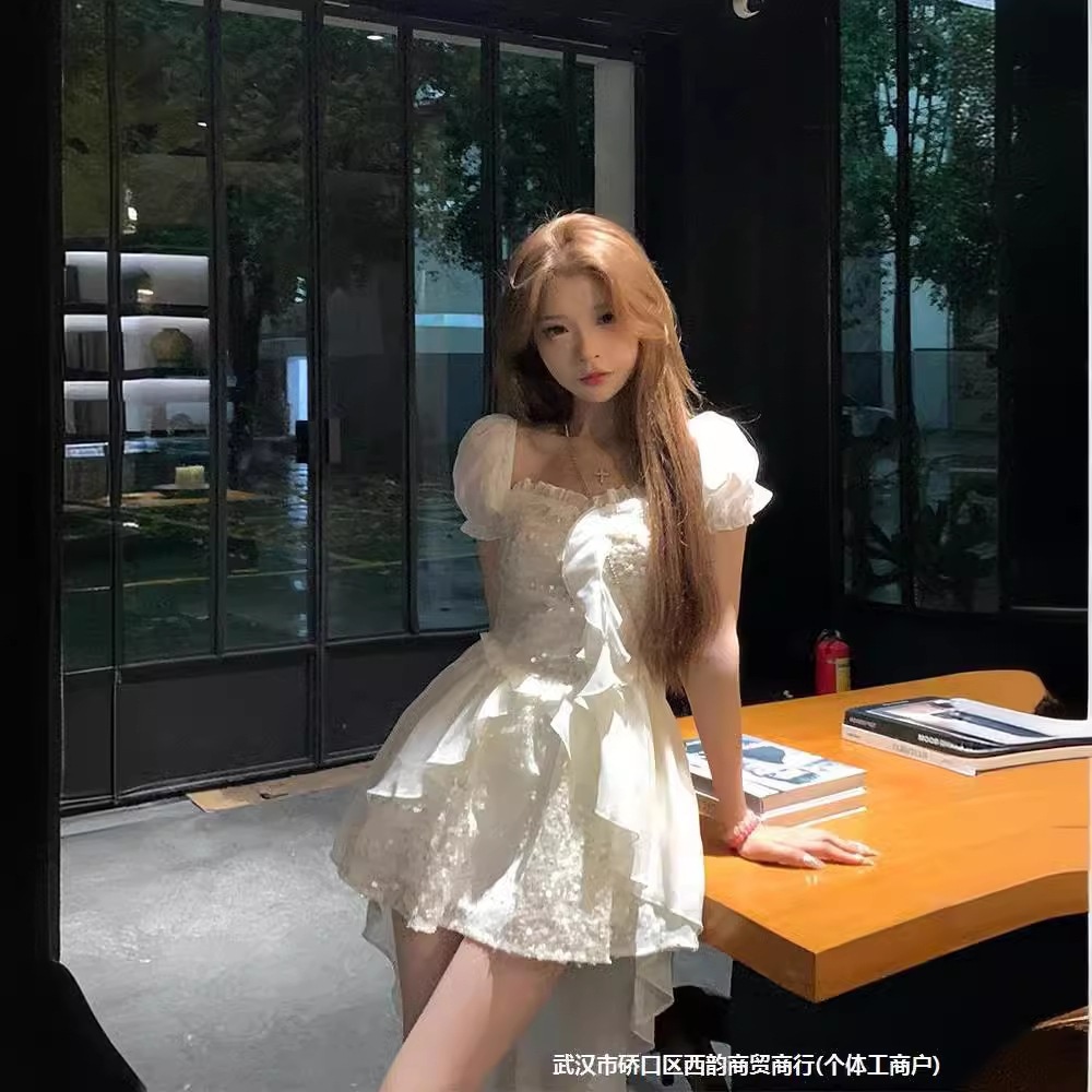 【1つ買うと10つ無料】大きなサイズ穏やかで甘いサイドスリーブドレス女性脂肪 海辺の休暇不規則なプリンセススカート