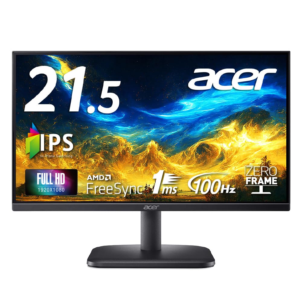 Acer スタンダードモニター 21.5インチ IPS フルHD 100Hz 1ms HDMI D-Sub15ピン AMD FreeSync EK221QE3bi
