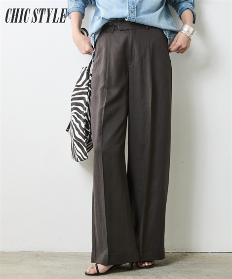 ロングパンツ レーヨン麻タックワイドパンツ 大きいサイズ有 シックスタイル