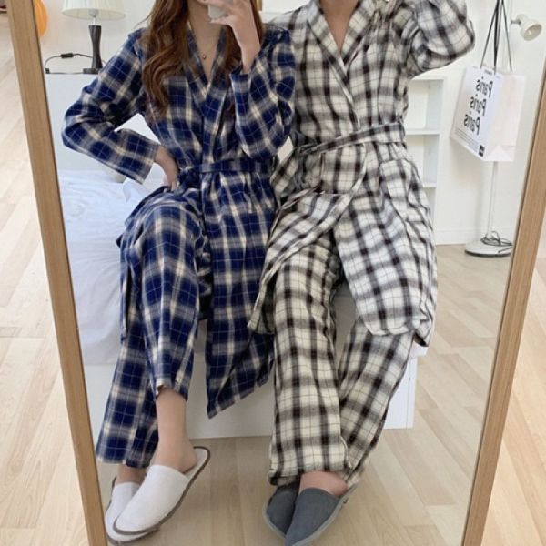 AwesomeCheckカップルローブガウン寝巻きパジャマセット