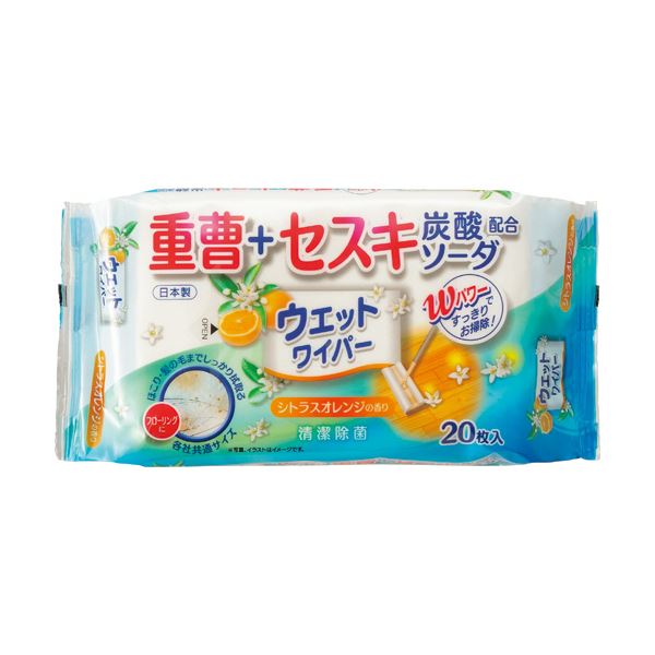 （まとめ）ティーエイチティー フローリングワイパー用ウェットワイパー 重曹+セスキ炭酸ソーダ配合 シトラスオレンジの香り 1パック（20枚） 50セット 10,706円